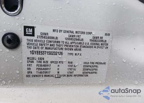 2005 Cadillac Srx V6 z USA, uszkodzony, nr VIN 1GYEE637150232126